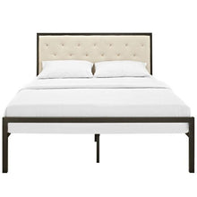 Load image into Gallery viewer, Full size Metal Platform Bed Frame with Beige Button Tufted Fabric Headboard