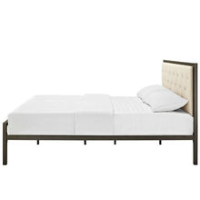 Load image into Gallery viewer, Full size Metal Platform Bed Frame with Beige Button Tufted Fabric Headboard