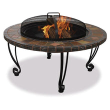 Load image into Gallery viewer, Marble and Slate 34-inch Fire Pit with Copper Accents and Wrought Iron Stand