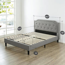 Load image into Gallery viewer, Full size Grey Upholstered Platform Bed with Classic Button Tufted Headboard
