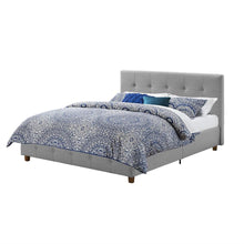 Load image into Gallery viewer, Full size Grey Linen Upholstered Platform Bed with Button-Tufted Headboard