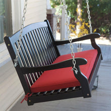 Load image into Gallery viewer, Black 5-Ft Wooden Porch Swing with Brick Red Cushion and Hardware