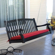 Load image into Gallery viewer, Black 5-Ft Wooden Porch Swing with Brick Red Cushion and Hardware