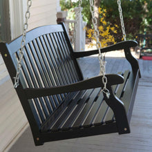 Load image into Gallery viewer, Black 5-Ft Wooden Porch Swing with Brick Red Cushion and Hardware