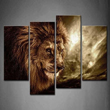 Load image into Gallery viewer, Lion with Mane 4-Panel Wall Art Cavnas Picture Print with Wooden Frame