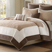 Load image into Gallery viewer, Full - Queen Brown Ivory Tan Cream 7 Piece Quilt Coverlet Bedspread Set