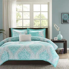 Load image into Gallery viewer, Full - Queen Teal Turquoise Aqua Blue and White Damask Comforter Set