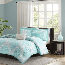 Load image into Gallery viewer, Full - Queen Teal Turquoise Aqua Blue and White Damask Comforter Set