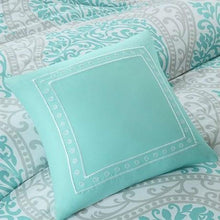 Load image into Gallery viewer, Full - Queen Teal Turquoise Aqua Blue and White Damask Comforter Set