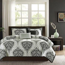 Load image into Gallery viewer, Full - Queen 5-Piece Black White Damask Print Comforter Set