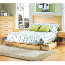 Load image into Gallery viewer, Full - Queen Platform Bed with Storage Drawers and Headboard in Natural