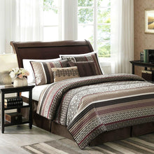 Load image into Gallery viewer, Full - Queen Red Cream Espresso Leaf Stripped 5-Piece Quilt Coverlet Set