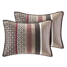 Load image into Gallery viewer, Full - Queen Red Cream Espresso Leaf Stripped 5-Piece Quilt Coverlet Set