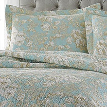 Load image into Gallery viewer, Full - Queen 3-Piece Cotton Quilt Set in Seafoam Blue Beige Floral Pattern