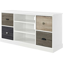 Load image into Gallery viewer, White Wood Finish TV Stand with Multi Wood Grain Finish Drawer Door Fronts