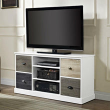Load image into Gallery viewer, White Wood Finish TV Stand with Multi Wood Grain Finish Drawer Door Fronts