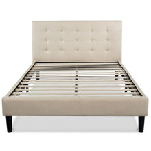Load image into Gallery viewer, Full size Platform Bed Frame with Taupe Button Tufted Upholstered Headboard