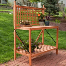 Load image into Gallery viewer, Folding Wood Potting Bench Outdoor Bakers Rack with Shelves