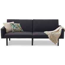 Load image into Gallery viewer, Modern Mid-Century Style Futon Sofa Bed with Black Linen Upholstery