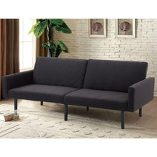 Load image into Gallery viewer, Modern Mid-Century Style Futon Sofa Bed with Black Linen Upholstery