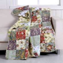 Load image into Gallery viewer, Red Green Blue Purple Yellow White 100-Percent Cotton Floral Patchwork Quilt Throw Blanket