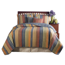 Load image into Gallery viewer, King size 100% Cotton Quilt Set with Brown Orange Red Blue Stripes
