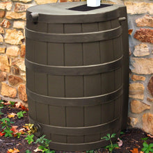 Load image into Gallery viewer, 40-Gallon Durable Plastic Resin Rain Barrel in Brown Oak Finish with Spigot