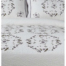 Load image into Gallery viewer, King size Cotton Bedspread with Scalloped Edges in White with Floral Print Embroidery