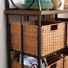 Load image into Gallery viewer, Durable Metal and Wood Bakers Rack with Classic Wicker Basket Storage