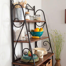 Load image into Gallery viewer, Durable Metal and Wood Bakers Rack with Classic Wicker Basket Storage