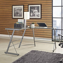 Load image into Gallery viewer, Metal Frame Glass Top L-Shape Desk - Laptop Computer Writing Table