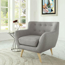 Load image into Gallery viewer, Gray Upholstered Mid-Century Style Armchair Accent Chair with Wood Legs