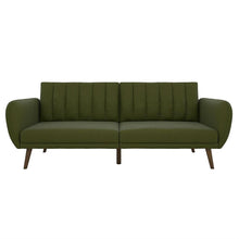 Load image into Gallery viewer, Green Linen Upholstered Futon Sofa Bed with Mid-Century Style Wooden Legs