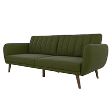 Load image into Gallery viewer, Green Linen Upholstered Futon Sofa Bed with Mid-Century Style Wooden Legs