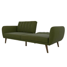 Load image into Gallery viewer, Green Linen Upholstered Futon Sofa Bed with Mid-Century Style Wooden Legs