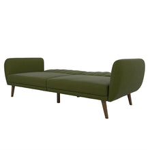 Load image into Gallery viewer, Green Linen Upholstered Futon Sofa Bed with Mid-Century Style Wooden Legs