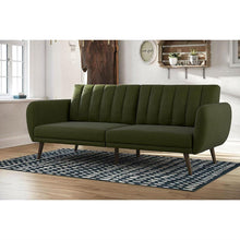 Load image into Gallery viewer, Green Linen Upholstered Futon Sofa Bed with Mid-Century Style Wooden Legs