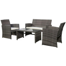 Load image into Gallery viewer, Grey Resin Wicker Rattan 4-Piece Patio Furniture Set with Seat Cushions