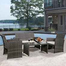 Load image into Gallery viewer, Grey Resin Wicker Rattan 4-Piece Patio Furniture Set with Seat Cushions