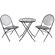 Load image into Gallery viewer, Folding 3-Piece Gray Steel Mesh Metal Patio Furniture Set with Red Cushions