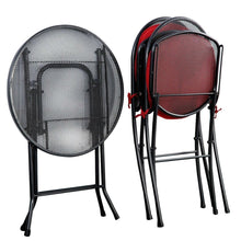 Load image into Gallery viewer, Folding 3-Piece Gray Steel Mesh Metal Patio Furniture Set with Red Cushions