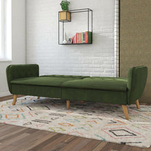 Load image into Gallery viewer, Memory Foam Futon Sofa Bed with Green Velvet Upholstery and Wood Legs