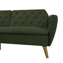Load image into Gallery viewer, Memory Foam Futon Sofa Bed with Green Velvet Upholstery and Wood Legs