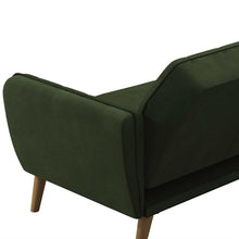Load image into Gallery viewer, Memory Foam Futon Sofa Bed with Green Velvet Upholstery and Wood Legs