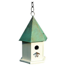Load image into Gallery viewer, White Wood Bird House with Verdi Green Copper Roof - Made in USA