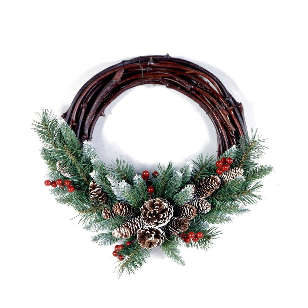 16 in. Christmas Holiday Frosted Berry Grapevine Unlit Wreath