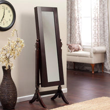 Load image into Gallery viewer, Jewelry Armoire and Full-Length Tilting Mirror in Espresso Brown Wood Finish