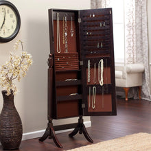Load image into Gallery viewer, Jewelry Armoire and Full-Length Tilting Mirror in Espresso Brown Wood Finish