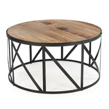 Load image into Gallery viewer, Round Metal and Wood Drum Shaped Coffee Table