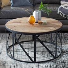 Load image into Gallery viewer, Round Metal and Wood Drum Shaped Coffee Table